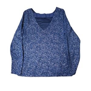 Jennifer Lopez Elegant‎ Navy Blue Sequin Embellished Long Sleeve Top Size L